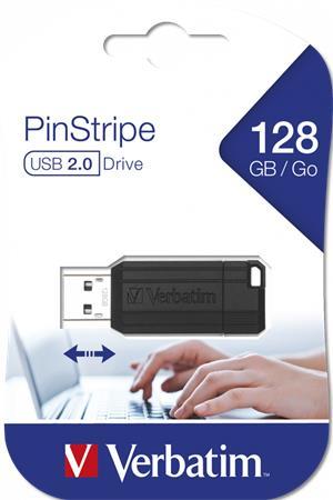 USB kľúč, 128GB, USB 2.0, 10/4MB/sec, VERBATIM "PinStripe", čierny 1
