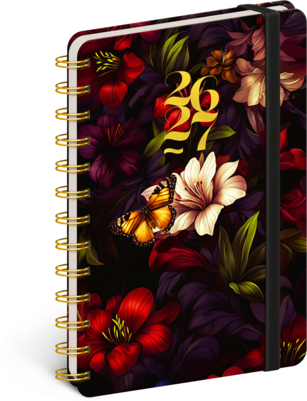 NOTIQUE Špirálový 18-mesačný diár Petito – Rudé kvety 2026/2027, 13 x 18 cm