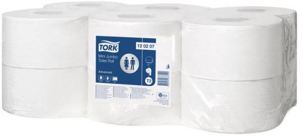 Toaletný papier, T2 systém, 2-vrstvový, priemer: 19,5 cm, Advanced, TORK "Mini Jumbo", bi