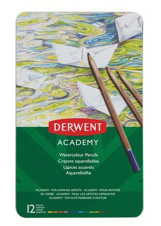 Akvarelové ceruzky, sada, v plechovej krabičke, DERWENT "Academy", 12 rôznych farieb 1