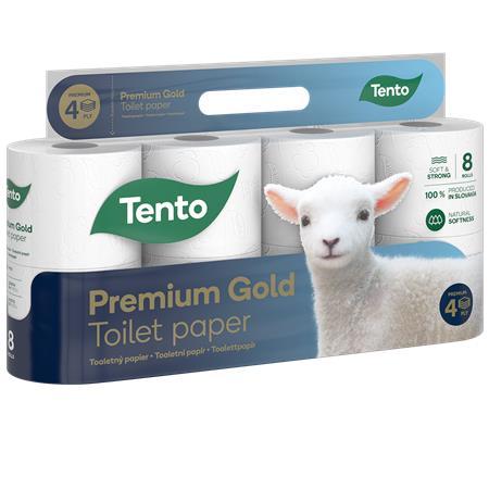 Toaletný papier, 4-vrstvový, malý kotúč, 8 kotúčov, TENTO "Premium Gold", biela 2
