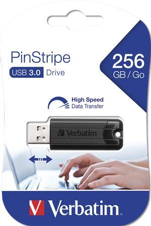 USB kľúč, 256GB, USB 3.0, VERBATIM "Pinstripe", čierny