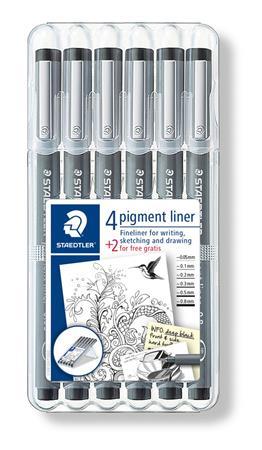 Linery, sada, STAEDTLER "Pigment Liner", sada 4+2 ks, čierne 1