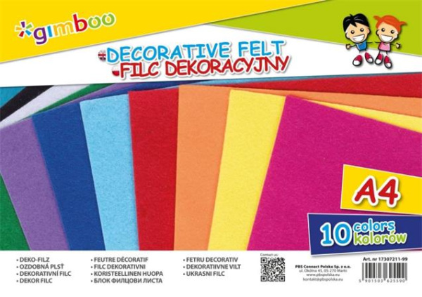 . Filc, A4, "Gimboo", 10 rôznych intenzívnych farieb