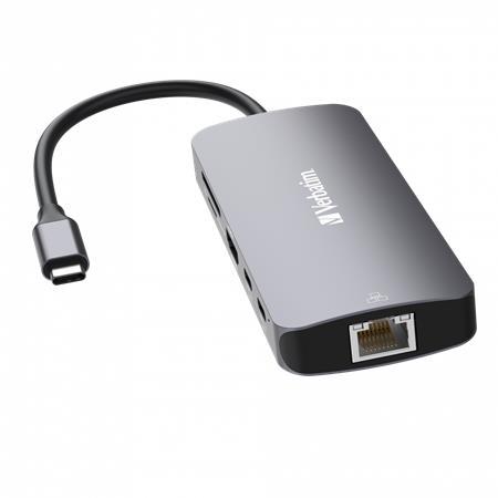 USB HUB, 2xUSB-C/1xHDMI/3xUSB-A/RJ45/SD/mSD, VERBATIM 2
