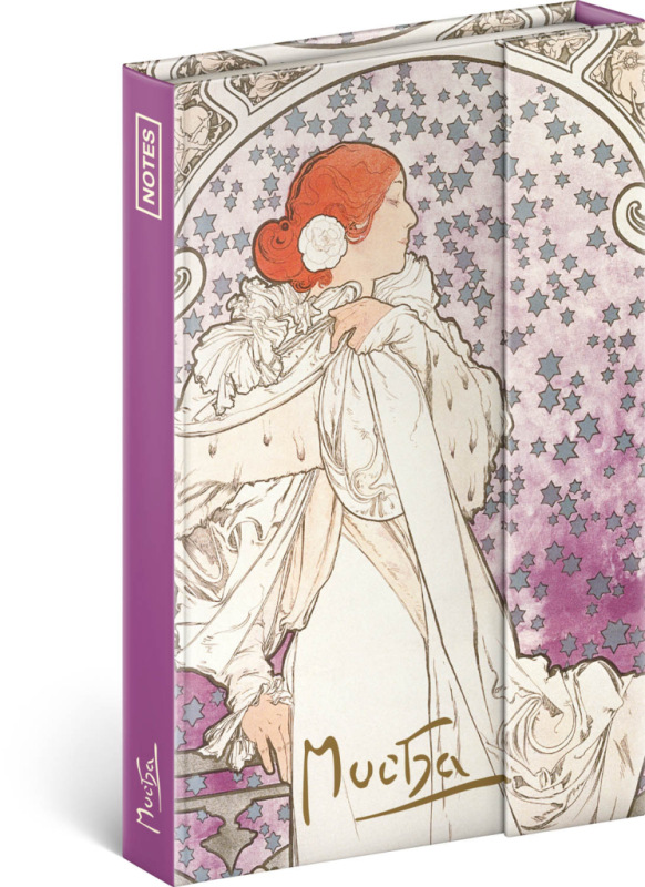 NOTIQUE Notes Alfons Mucha – Dáma, linajkovaný, 11 x 16 cm