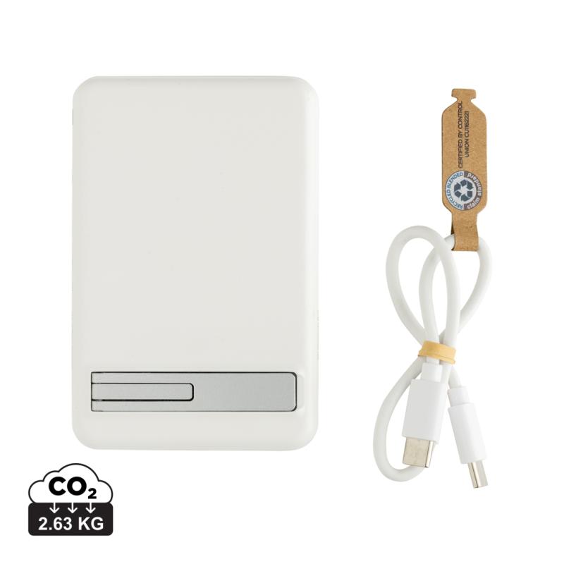 Magnetická powerbanka Zen 5000mAh 5W z RCS plastu a bambusu biela
