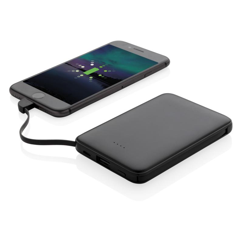 Vrecková powerbanka 5 000 mAh s integrovaným káblom čierna 6