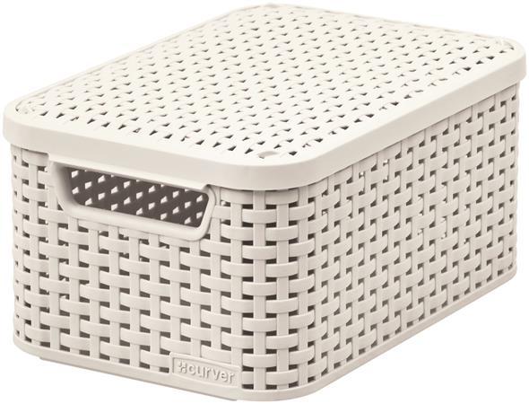 Odkladací box s vekom, s efektom ratanu, 7l, slonovina, CURVER