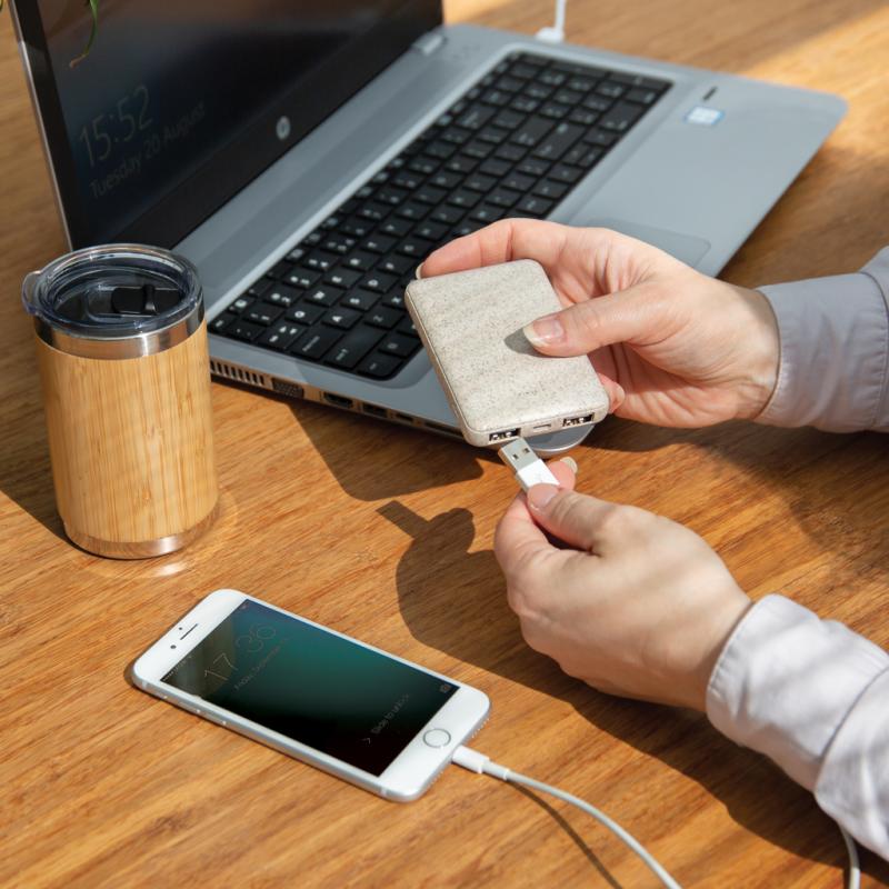 Vrecková powerbanka 5 000 mAh z pšeničnej slamy khaki 8