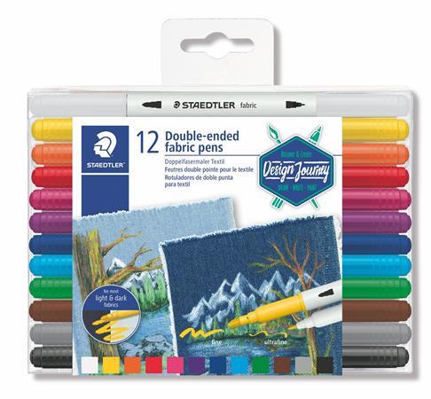 Popisovač na textil, obojstranný, STAEDTLER "Design Journey", 12 rôznych farieb