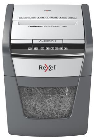 Skartovací stroj, konfetti, 50 listov, REXEL, "Optimum AutoFeed+ 50X"