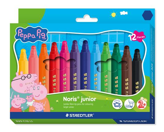 Fixky, sada, 2,5 mm, vyprateľné, jumbo, STAEDTLER „Noris® junior 329”, Peppa Pig, 12 farie 1