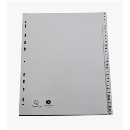 Register, plastový, A4+, 1-31, EXACOMPTA, sivý 1