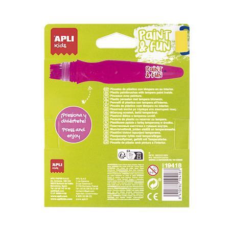Tempera, sada, v tube so štetcom, APLI Kids "Paint&Fun", 6 rôznych neónových farieb 2