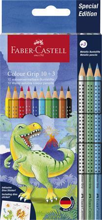 Farebné ceruzky, sada, trojhranné, FABER-CASTELL "Grip Dinosaurus" 10+3 rôznych farieb 1