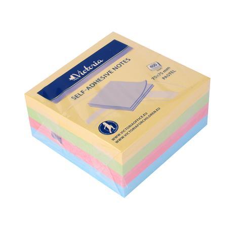 Samolepiaci bloček, 75x75 mm, 400 listov, VICTORIA, pastelová 4