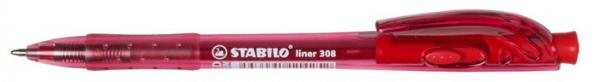 Guľôčkové pero, 0,38 mm, stláčací mechanizmus, STABILO "Liner 308", červená 1