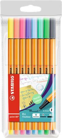 Liner, sada, 0,4 mm, STABILO "Point 88", 8 pastelových farieb