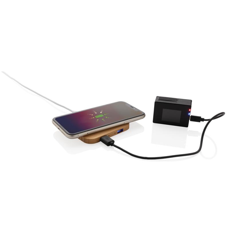 Bambusová bezdrôtová nabíjačka 10W s USB hnedá 2