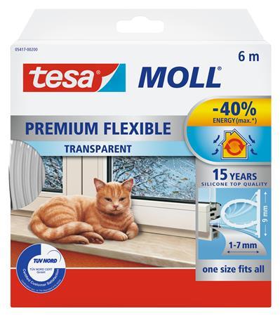 Samolepiace silikónové tesnenie, 9 mm x 6 m, TESA "tesamoll® Premium Flexible", priehľadná 7