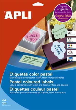 Etikety, 210x297 mm, farebné, APLI, pastelovo zelené, 20 etikiet/bal 2