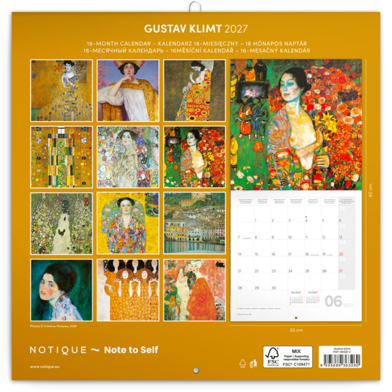 NOTIQUE Poznámkový kalendár Gustav Klimt 2027, 30 x 30 cm 14