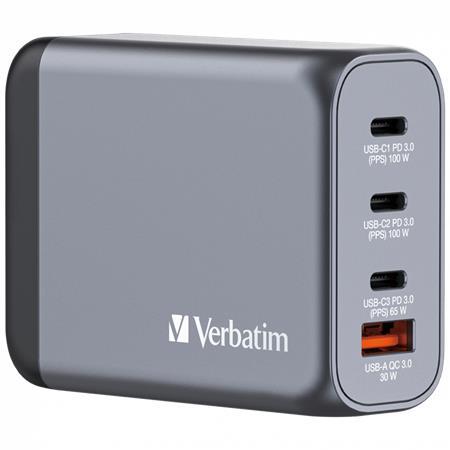 VERBATIM Sieťová nabíjačka, 2xUSB-C PD (100W), USB-C PD (65W), USB-A QC 3.0, EU/UK/US, GaN, VERBATI 5