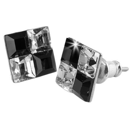 Náušnice, štvorcové, s čierno-bielym SWAROVSKI® krištáľom, 8 mm, ART CRYSTELLA® 1