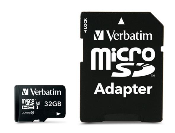 Pamäťová karta, microSDHC, 32 GB, CL10/U3, 90/45 MB/s, s adaptérom, VERBATIM "PRO" 2
