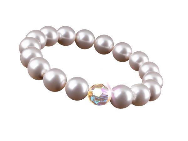 ART CRYSTELLA Náramok, z perleťovo bielych SWAROVSKI® perál, s dúhovým bielym krištáľom, 10 mm, ART CRYS