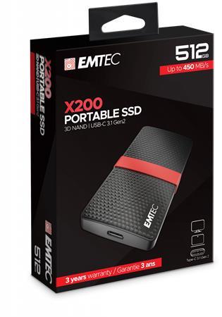 SSD (vonkajšia pamäť), 512GB, USB 3.2, 420/450 MB/s, EMTEC "X200" 1