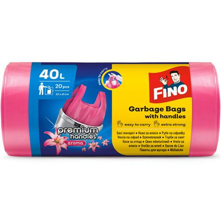 Vrecia na odpadky, s uškom, parfumované, 40 l, 20 ks, 52x61 cm, 16 µ, FINO "Premium handle 1