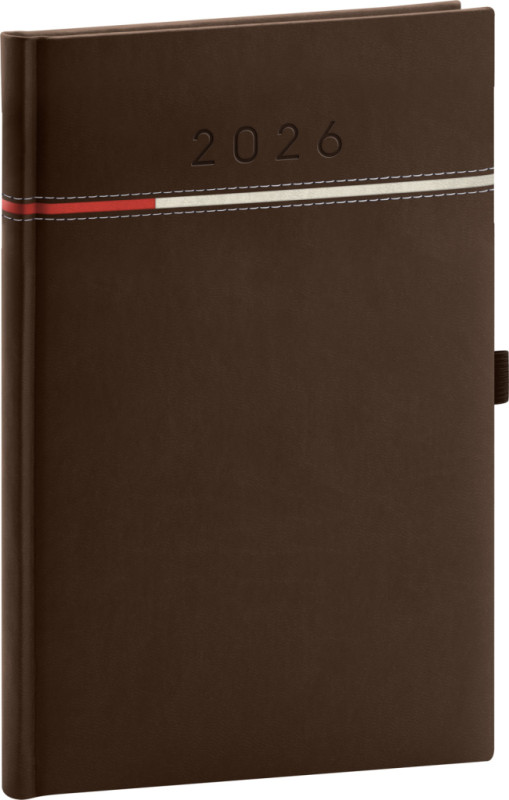 NOTIQUE Týždenný diár Tomy 2026, hnedo-červený, 15 x 21 cm