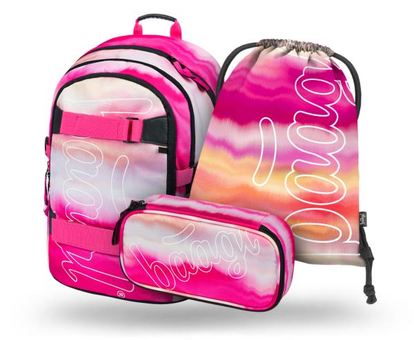 BAAGL SADA 3 Skate Pink Stripes: batoh, peračník, vrecko