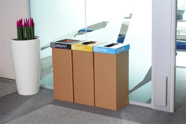 Odpadkový kôš na triedenie odpadkov, recyklovaný, SK popis, 60 l, RECOBIN "Office", žltá 2