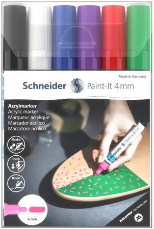 Akrylový popisovač, sada, 4 mm, SCHNEIDER "Paint-It 320", 6 rôznych farieb 1