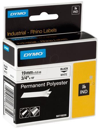 Páska do štítkovača, odolný polyester, 19 mm x 5,5 m, DYMO "Rhino", biela-čierna 1