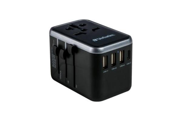 Cestovný adaptér, univerzálny, USB-A(QC 3.0)/USB-C(PD61W)2xUSB, VERBATIM "UTA-04" 1