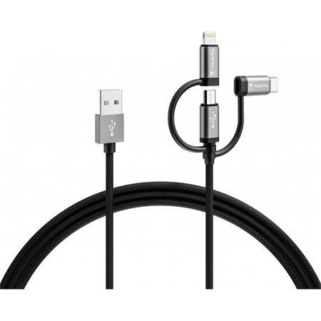 USB kábel, 3v1, USB A–Light/Micro/C, 2m, VARTA 1