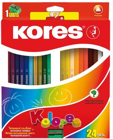 Farebné ceruzky, trojhranný tvar, KORES "Triangular", 24 rôznych farieb
