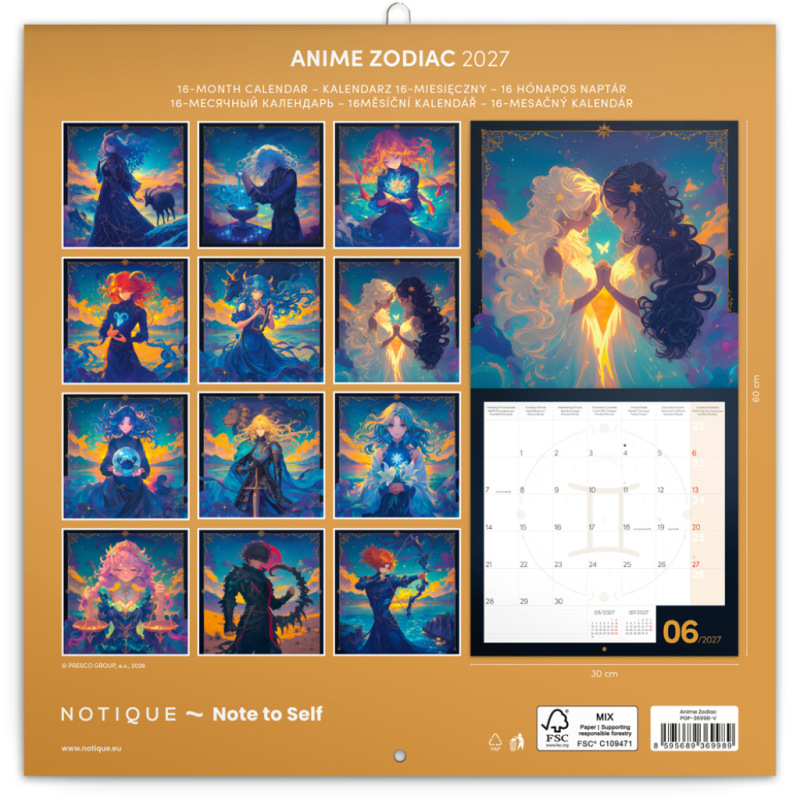 NOTIQUE Poznámkový kalendár Anime Zodiac 2027, 30 x 30 cm 14