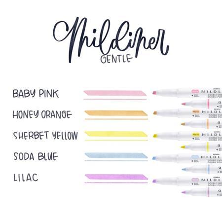 Zvýrazňovač, sada, 1,4/4 mm, obojstranný, ZEBRA "Mildliner Highlighter Gentle", 5 rôznych 4