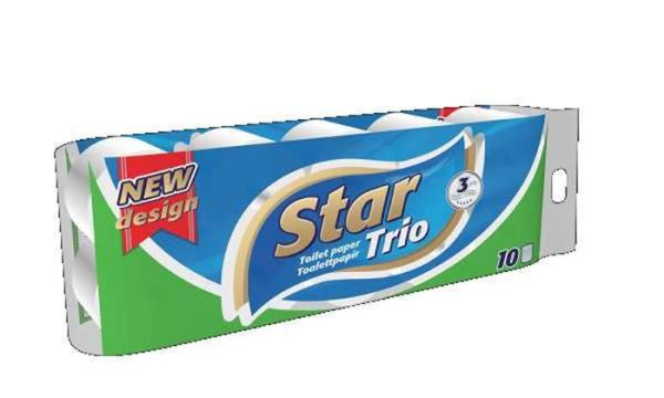 . Toaletný papier, 3-vrstvový, malý kotúč, 10 kotúčov, "Star Trio"