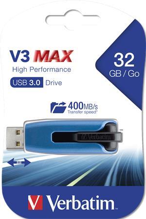 USB kľúč, 32GB, USB 3.0, 175/80 MB/sec, VERBATIM "V3 MAX", modrý-čierny