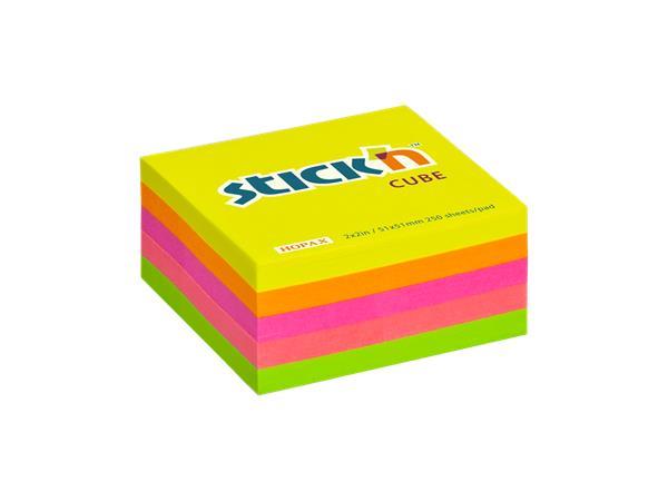 Samolepiaci poznámkový blok, 51x51 mm, 250 listov, STICK N, neónové farby 1