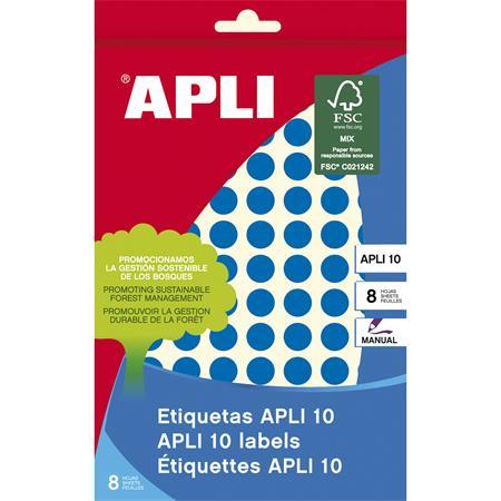 Etikety, okrúhle, priemer: 10 mm, ručne popisovateľné, farebné, APLI, modré, 1008 etikiet/