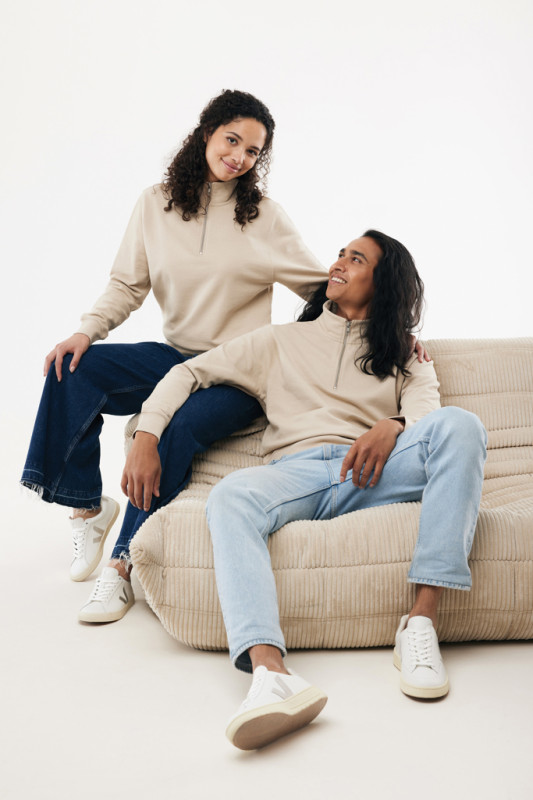 IQONIQ Elgon sveter s krátkym zipsom z recyklovanej bavlny desert M 14