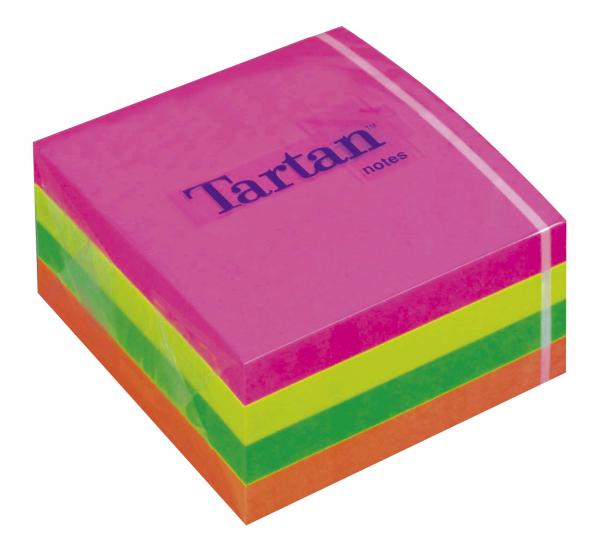 Samolepiaci bloček, 76x76 mm, 400 listov, TARTAN, mix neónové farby 1
