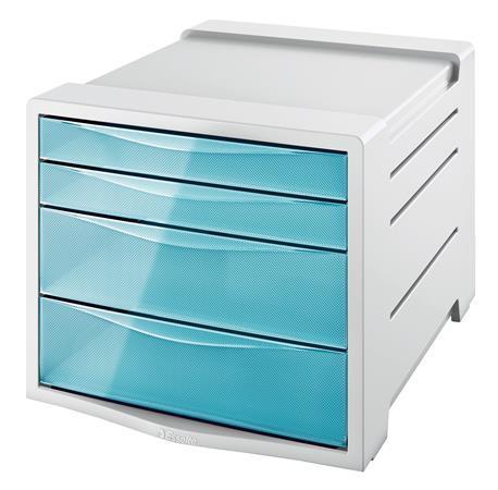Zásuvkový box na dokumenty, plastový, 4 zásuvky, ESSELTE "Colour` Ice", priehľadná modrá 1
